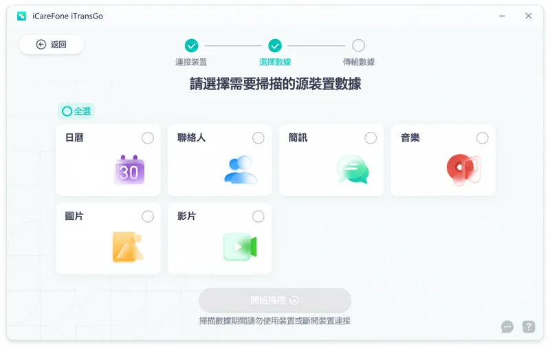 iTransGo 選擇要傳輸的資料類型